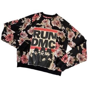 Reworked Apparel RUN DMC Graphic Floral Zip Up Bomber Jacket Women’s Large ooak